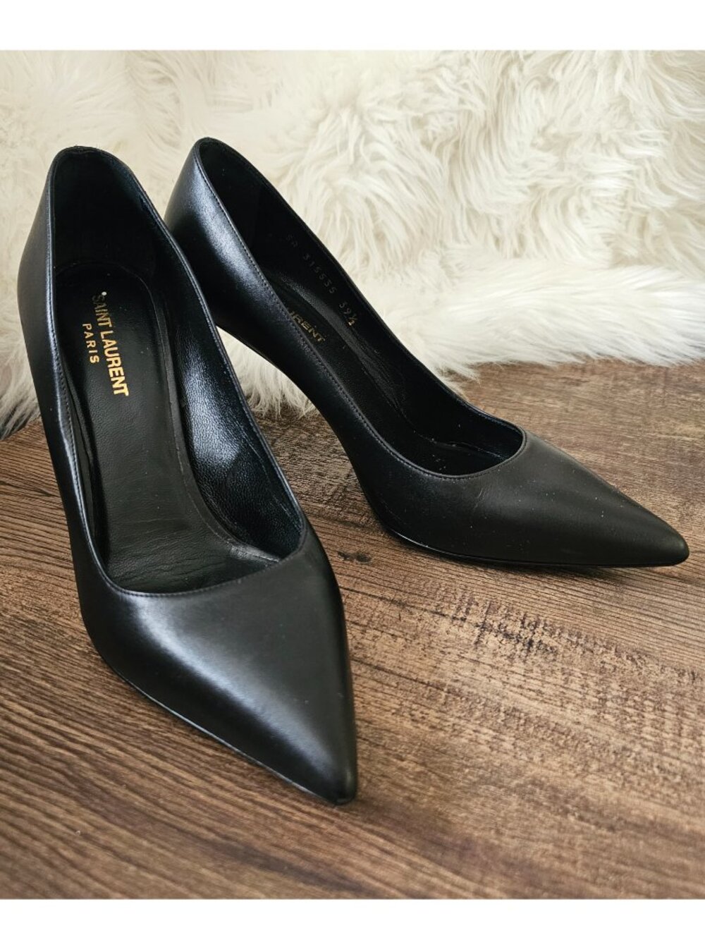 YSL Saint Laurent 3.5" Heel Leather Scarpin Stiletto Pumps IT 39.5 US 9.5 Black